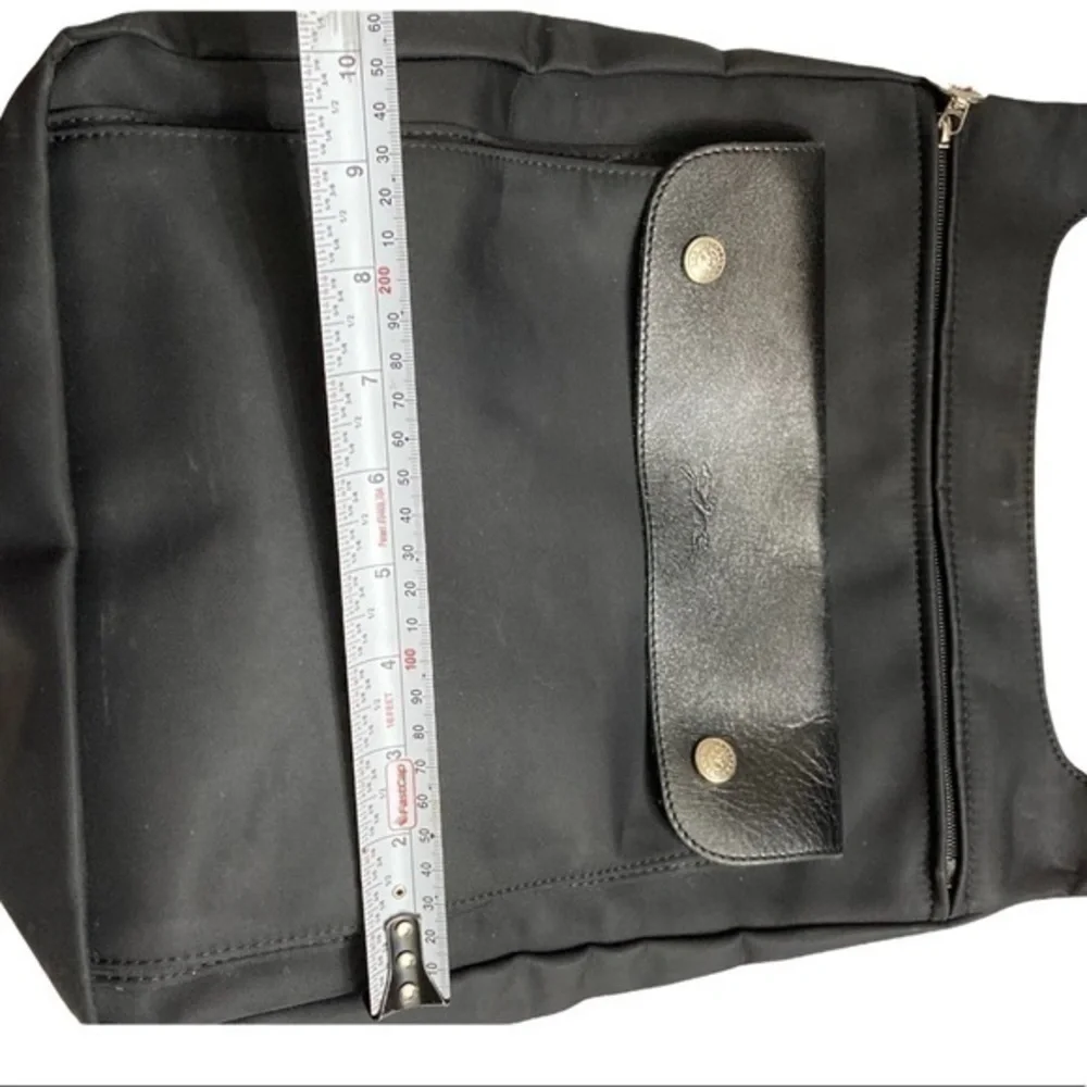 Longchamp unisex black nylon and leather side pack messenger bag